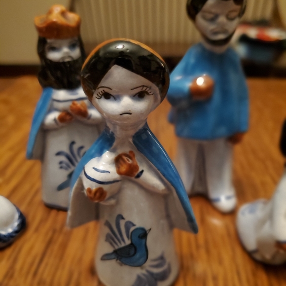 Nativity Blue Tonala  Mexico Folk Art Christmas 11 Pcs Birds Handpainted vintage - Picture 8 of 13